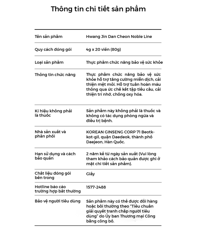 Thiên Sâm Linh Đan KGC Hwang Jin Dan Cheon Noble Line 4g x 20 viên