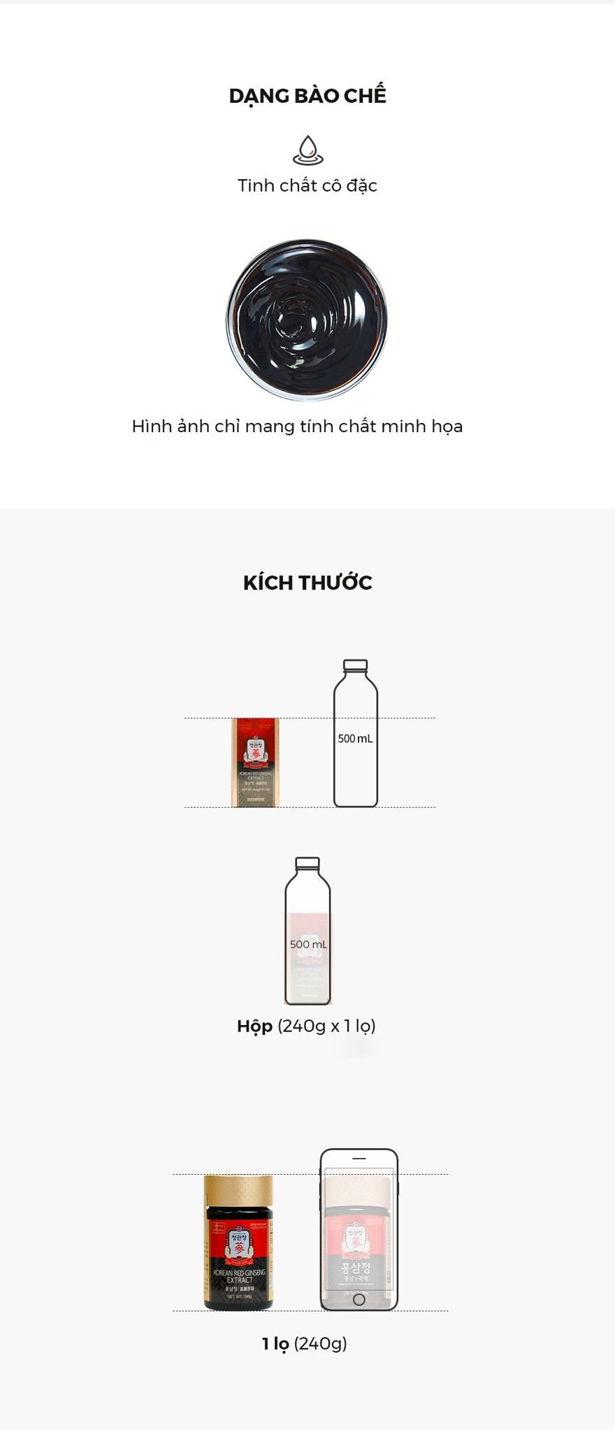 Hình ảnh hũ sản phẩm KGC Global Extract 240g và hộp đựng sang trọng, phù hợp để làm quà tặng