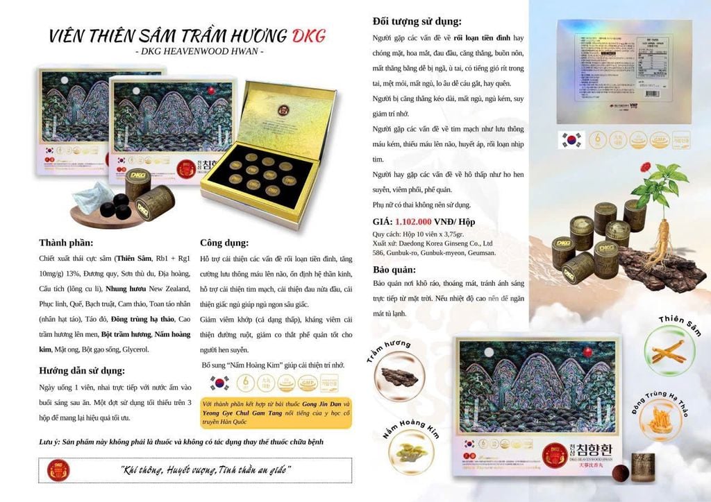 Thành phần Thiên sâm và Cao trầm hương lên men trong Daedong Heavenwood