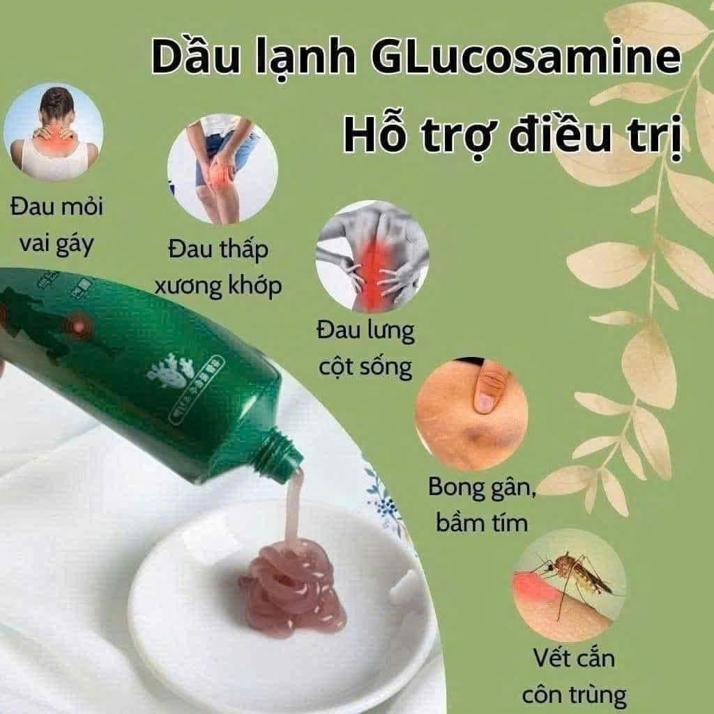 Hình ảnh thực tế tuýp dầu lạnh Glucosamine 150ml và hộp sản phẩm