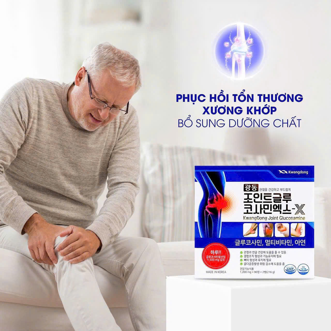 Công dụng hỗ trợ xương khớp của viên uống Glucosamin Kwangdong, giúp giảm đau