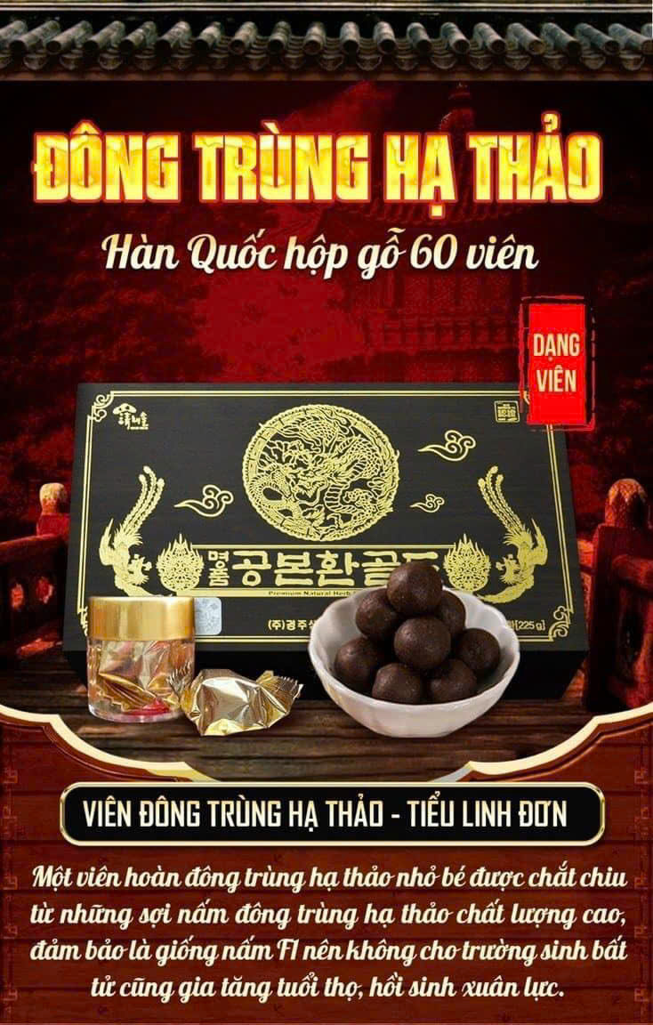Đông Trùng Hạ Thảo 60 viên hộp gỗ đen Hàn Quốc chính hãng Kanghwa