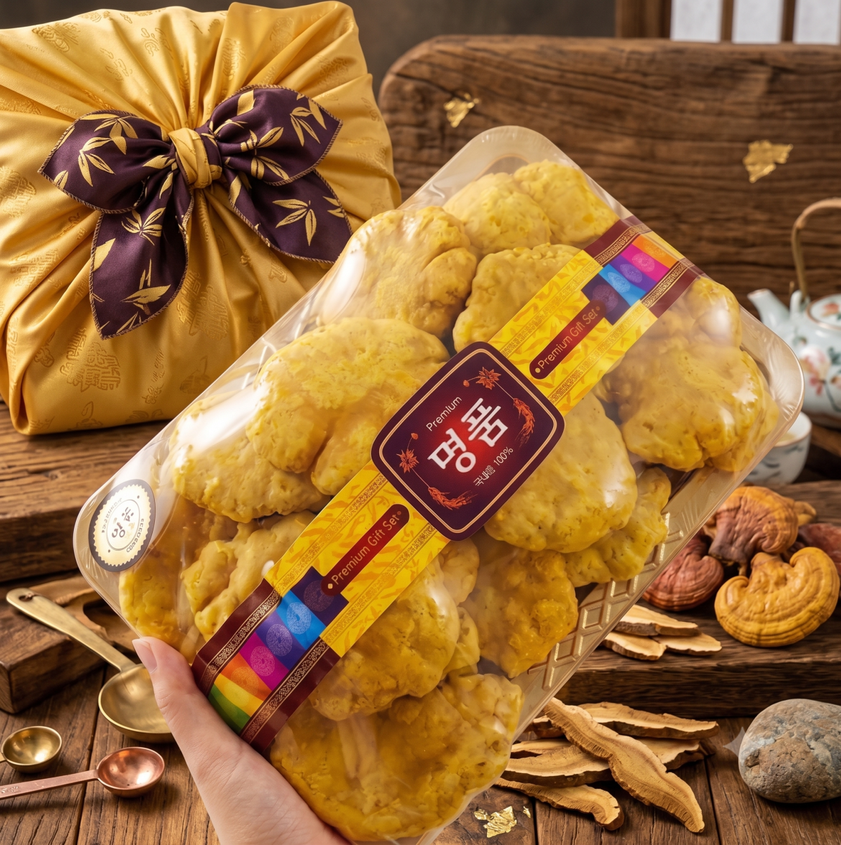 Trưng bày Nấm Thượng Hoàng đóng khay Premium 500g vương giả tại showroom sâm yến