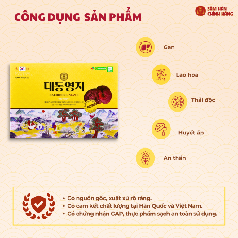 Thành phần nguyên liệu chứa 100% nấm linh chi Imsil Hàn Quốc sấy khô thượng hạng