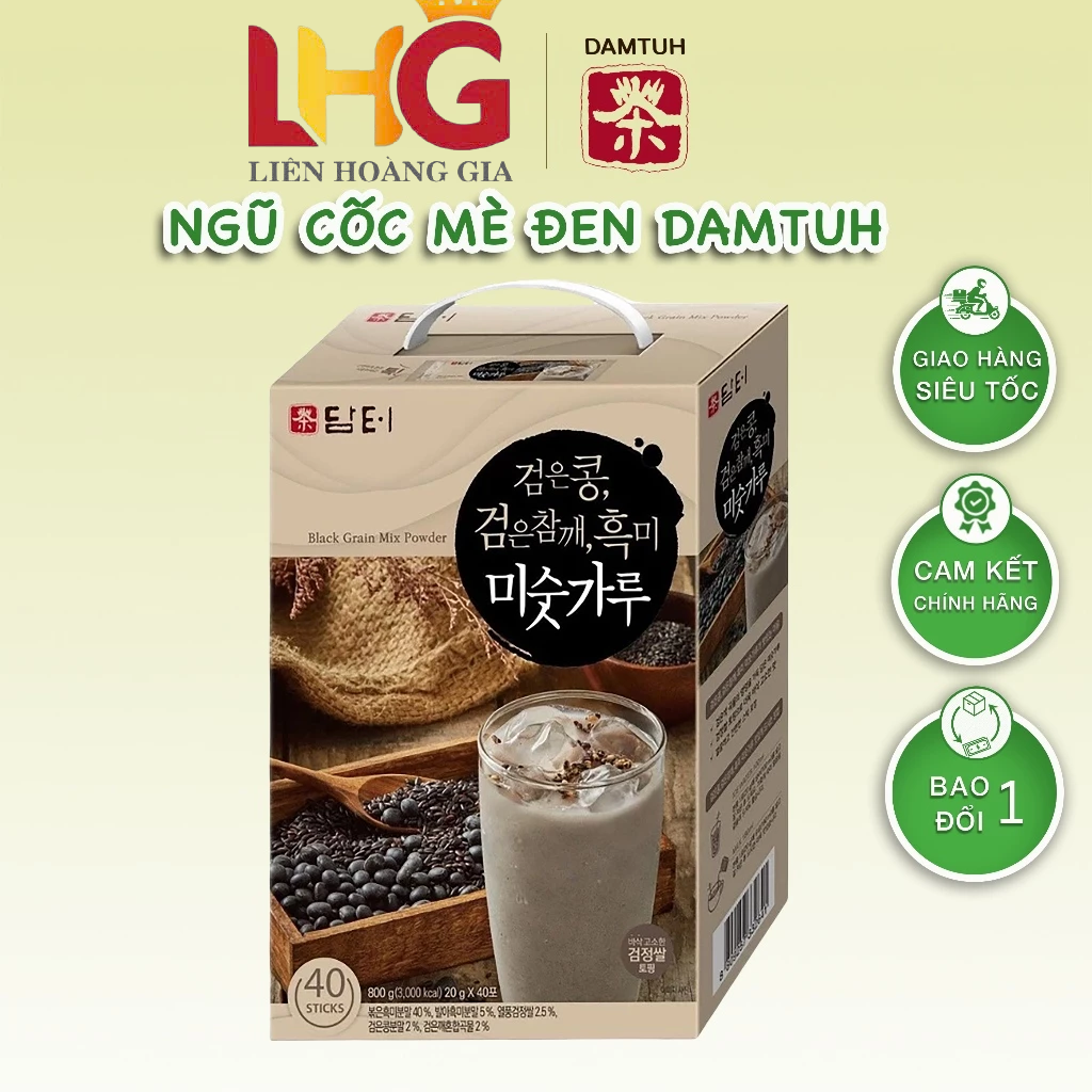 Bột ngũ cốc Hàn Quốc Damtuh vị mè đen hộp 40 gói chính hãng