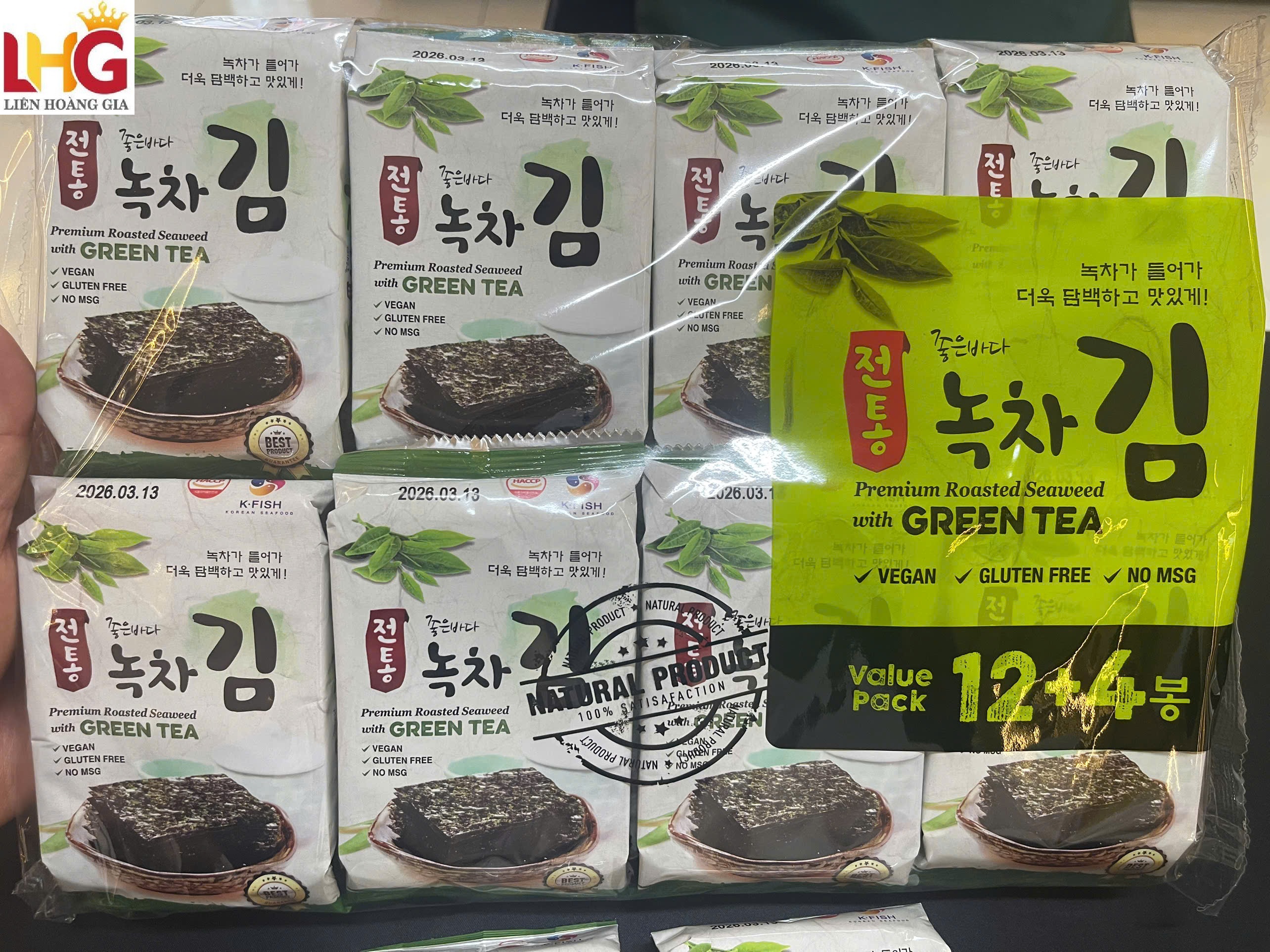 Rong biển ăn liền KFish vị trà xanh nhập khẩu Hàn Quốc lốc 16 gói