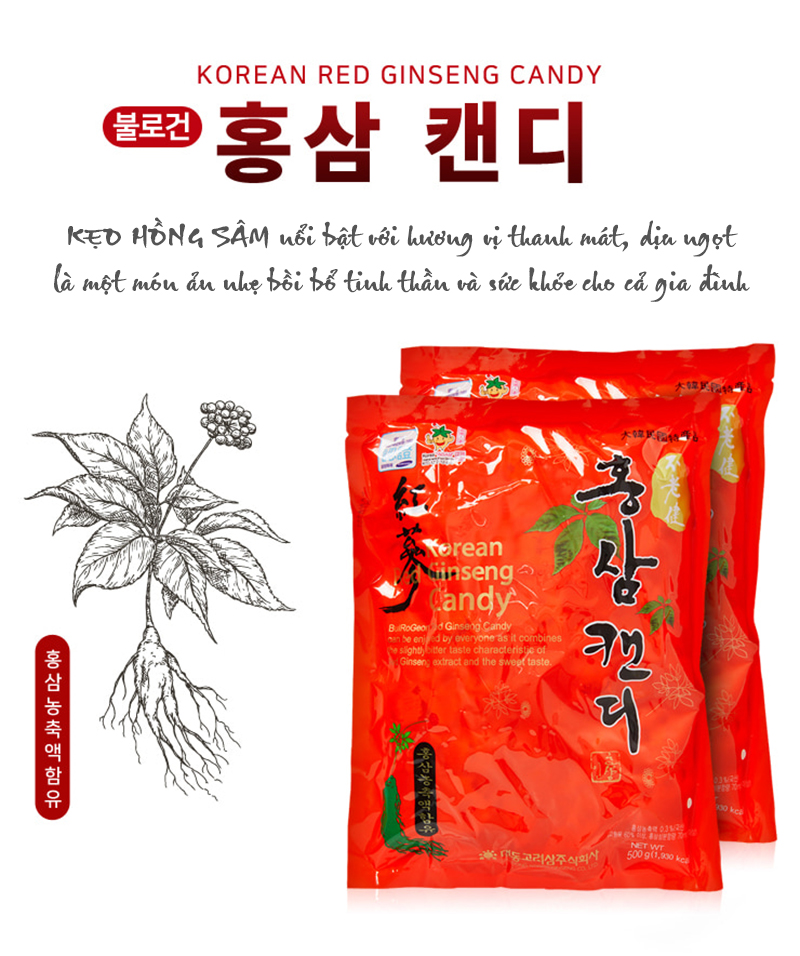 Kẹo hồng sâm Hàn Quốc Daedong 120g túi chính hãng VHP nhập khẩu