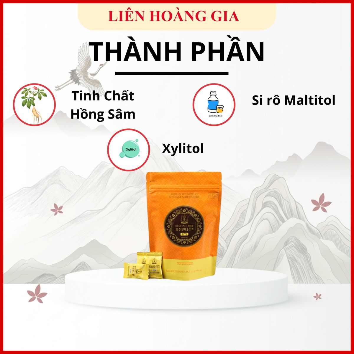 hành phần hồng sâm cô đặc 6 năm tuổi trong kẹo sâm không đường KGC