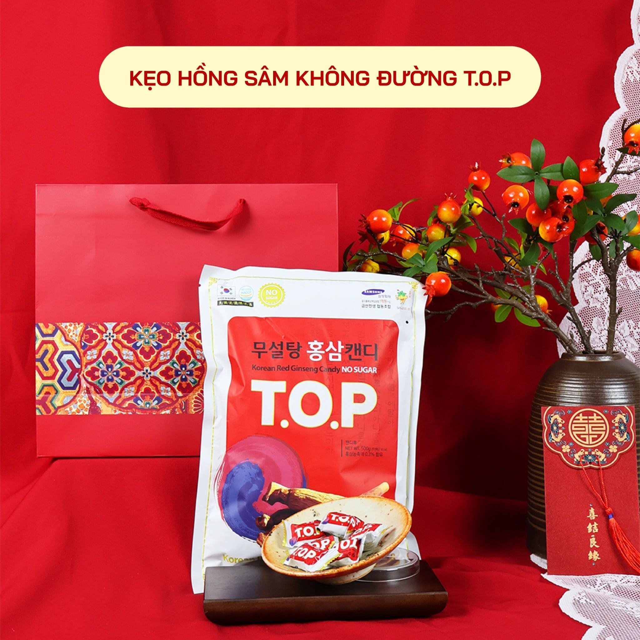 Kẹo Hồng Sâm TOP Daesan 500g không đường chính hãng Hàn Quốc