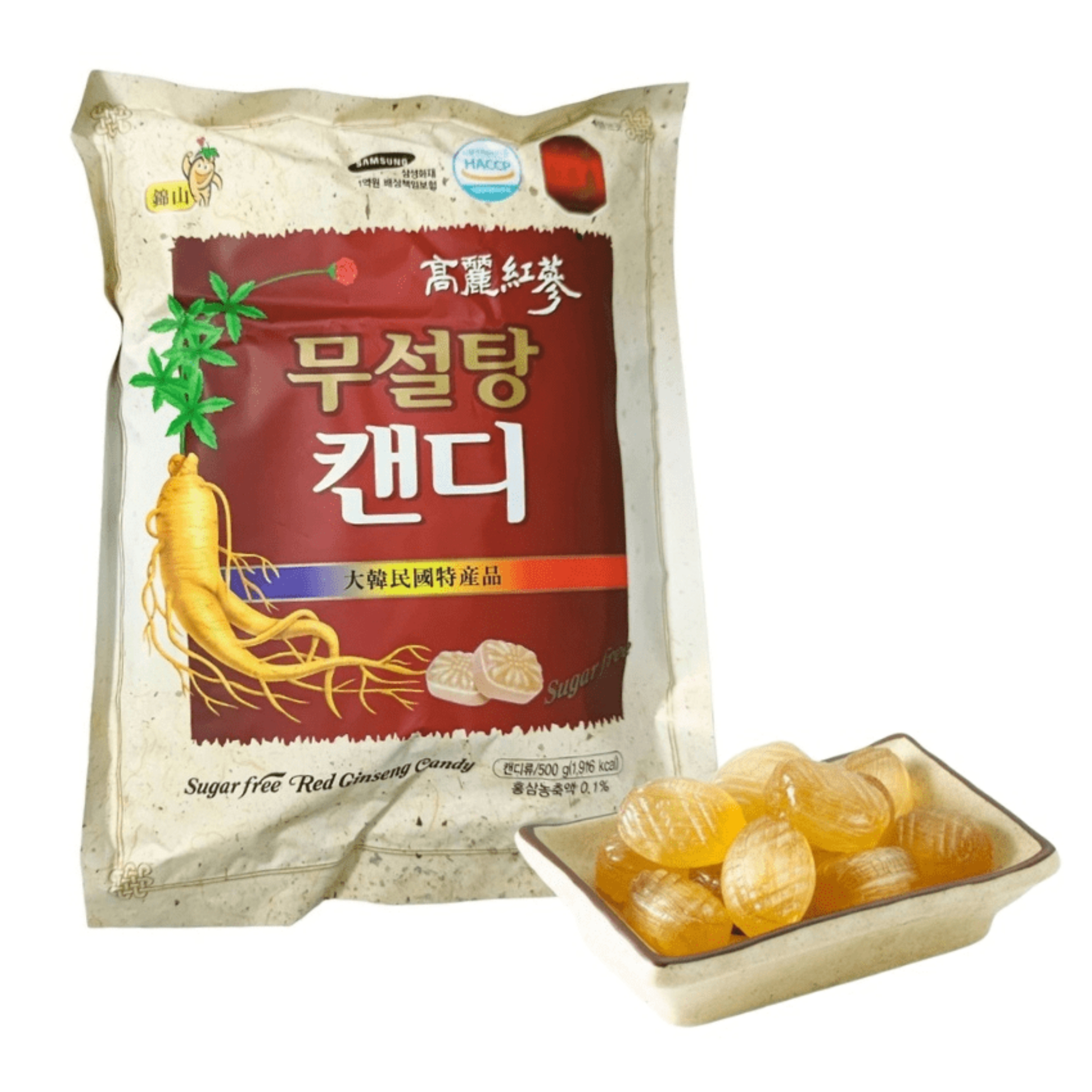 Kẹo sâm không đường Korea Red Ginseng 500g chính hãng túi lớn