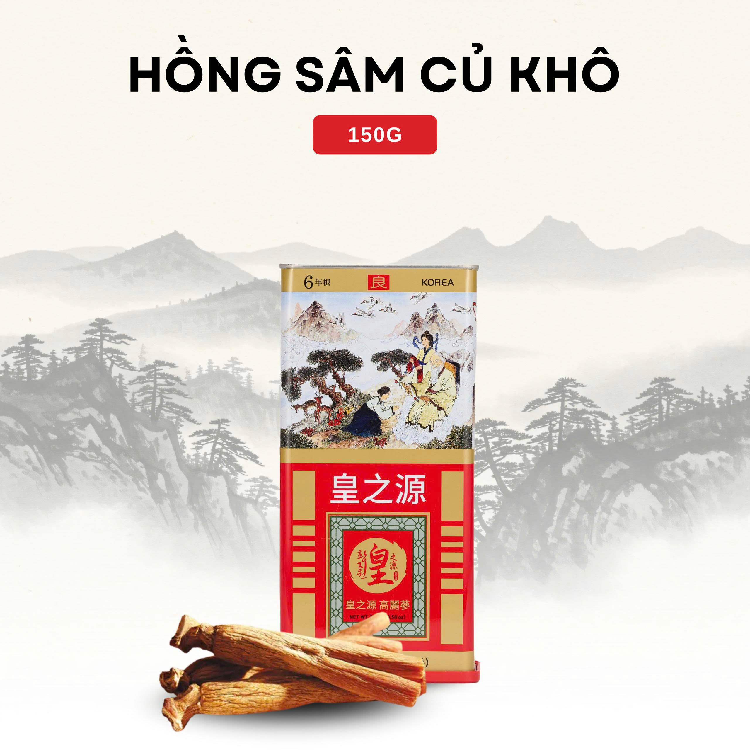 Hồng sâm củ khô HG Bio 150g hộp thiếc nhỏ gọn sang trọng