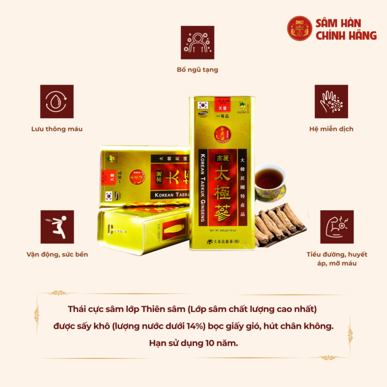 Thành phần 100% thái cực sâm củ khô Hàn Quốc cao cấp trong hộp 600g số 20 Daedong