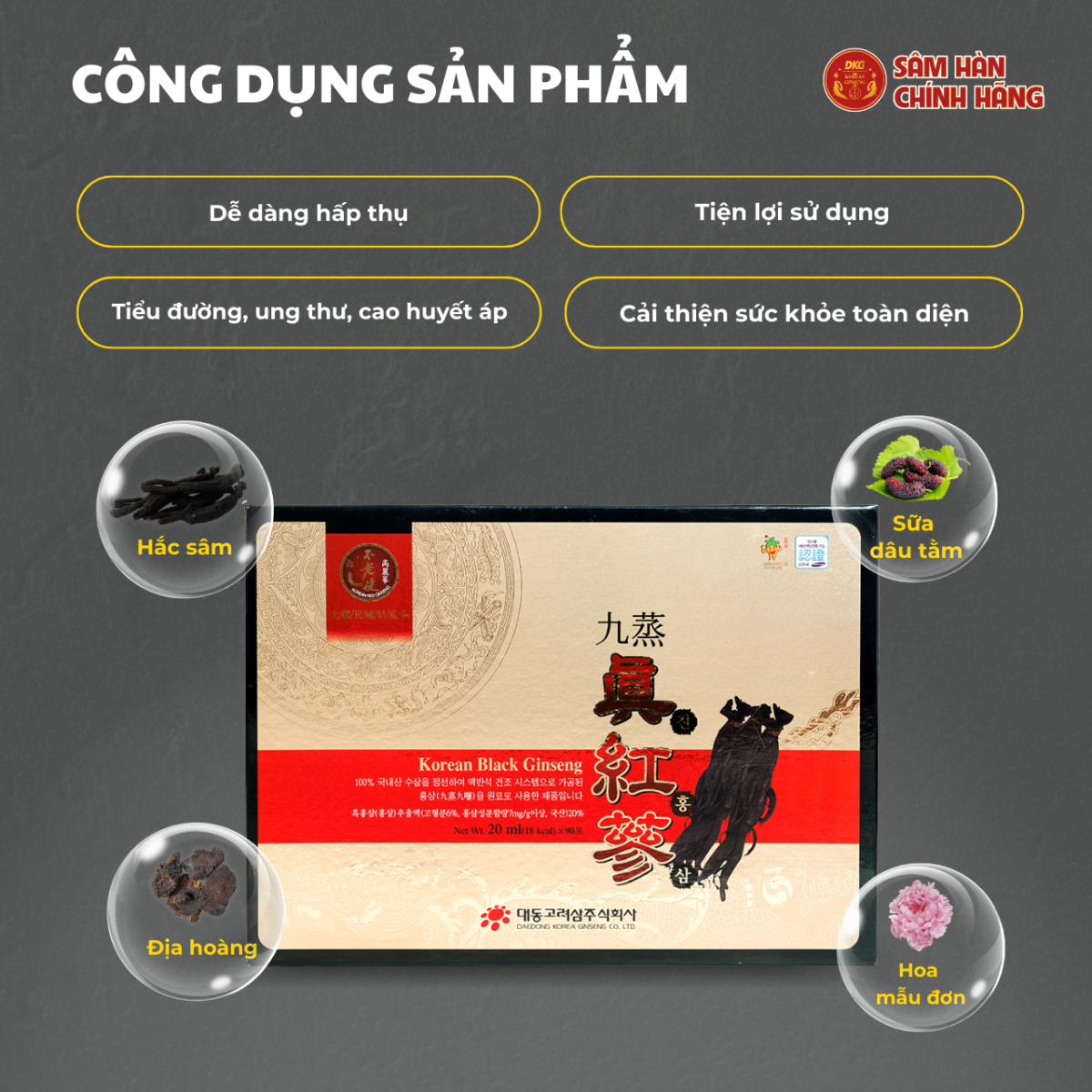 Chiết xuất hắc sâm Hàn Quốc và các thảo dược bổ trợ trong Nước hắc sâm Hàn Quốc – Korean Black Ginseng