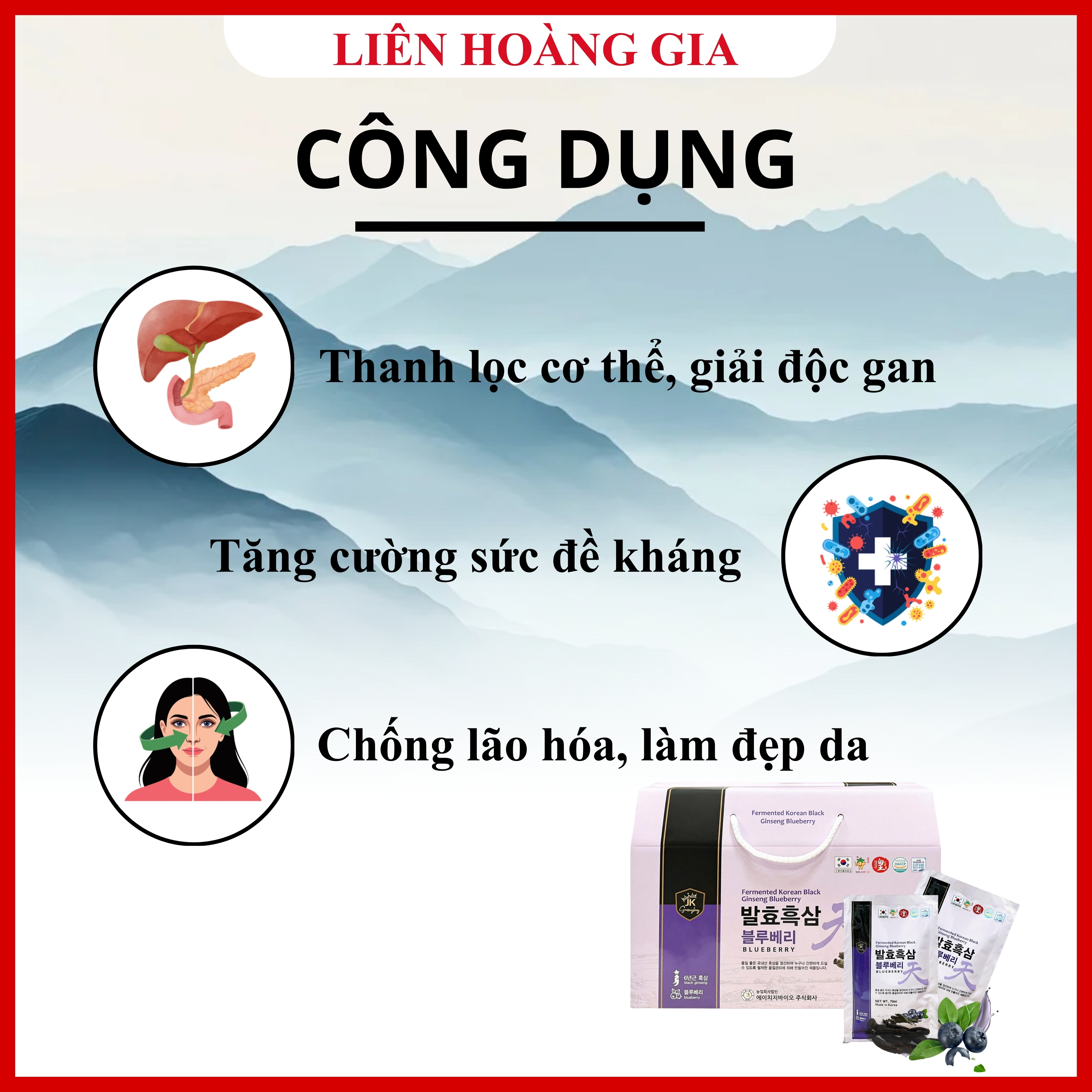 Công dụng chống lão hóa và đẹp da của Nước Hắc Sâm Việt Quất Lên Men