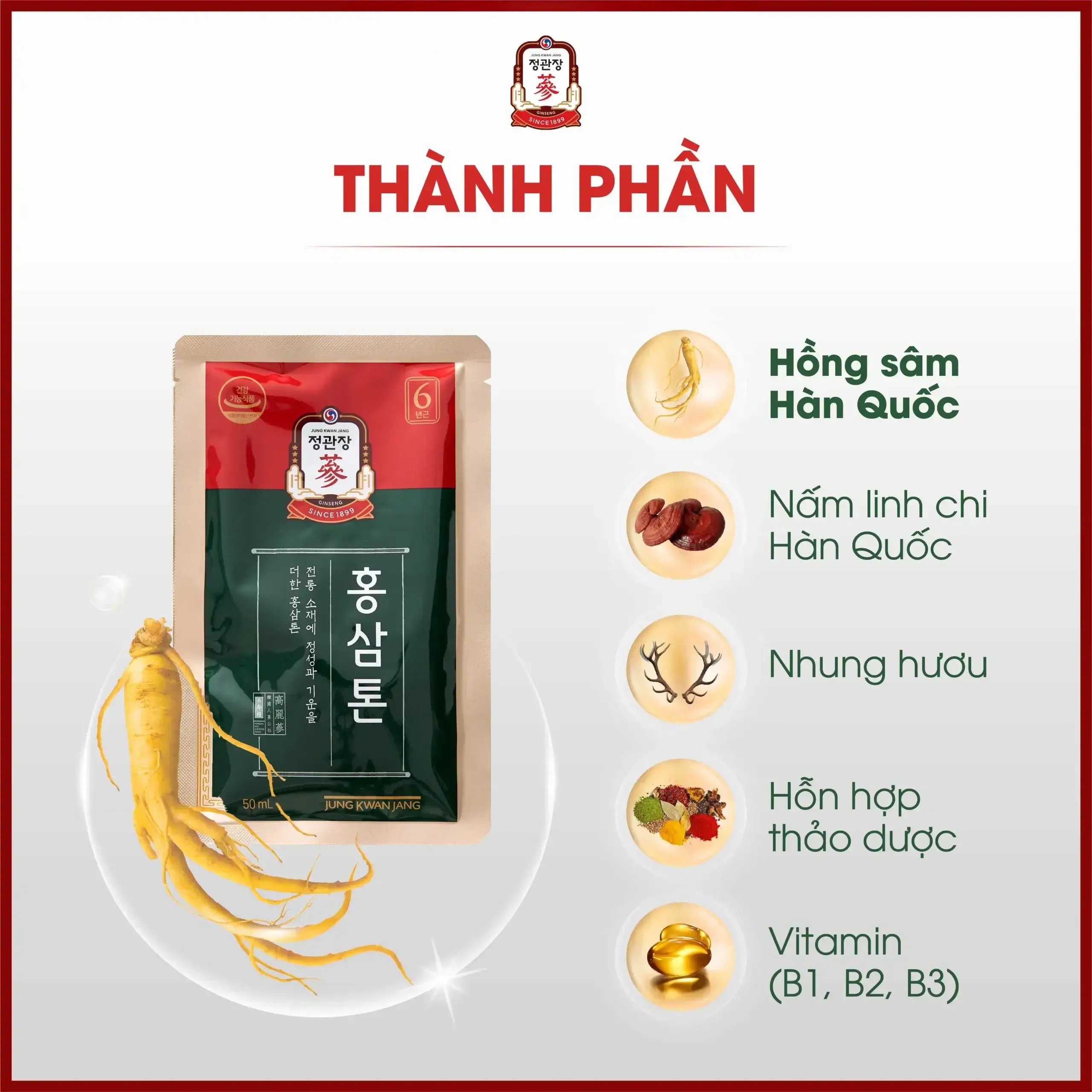 Thành phần tinh chất hồng sâm 6 năm tuổi cô đặc trong KGC Tonic Original
