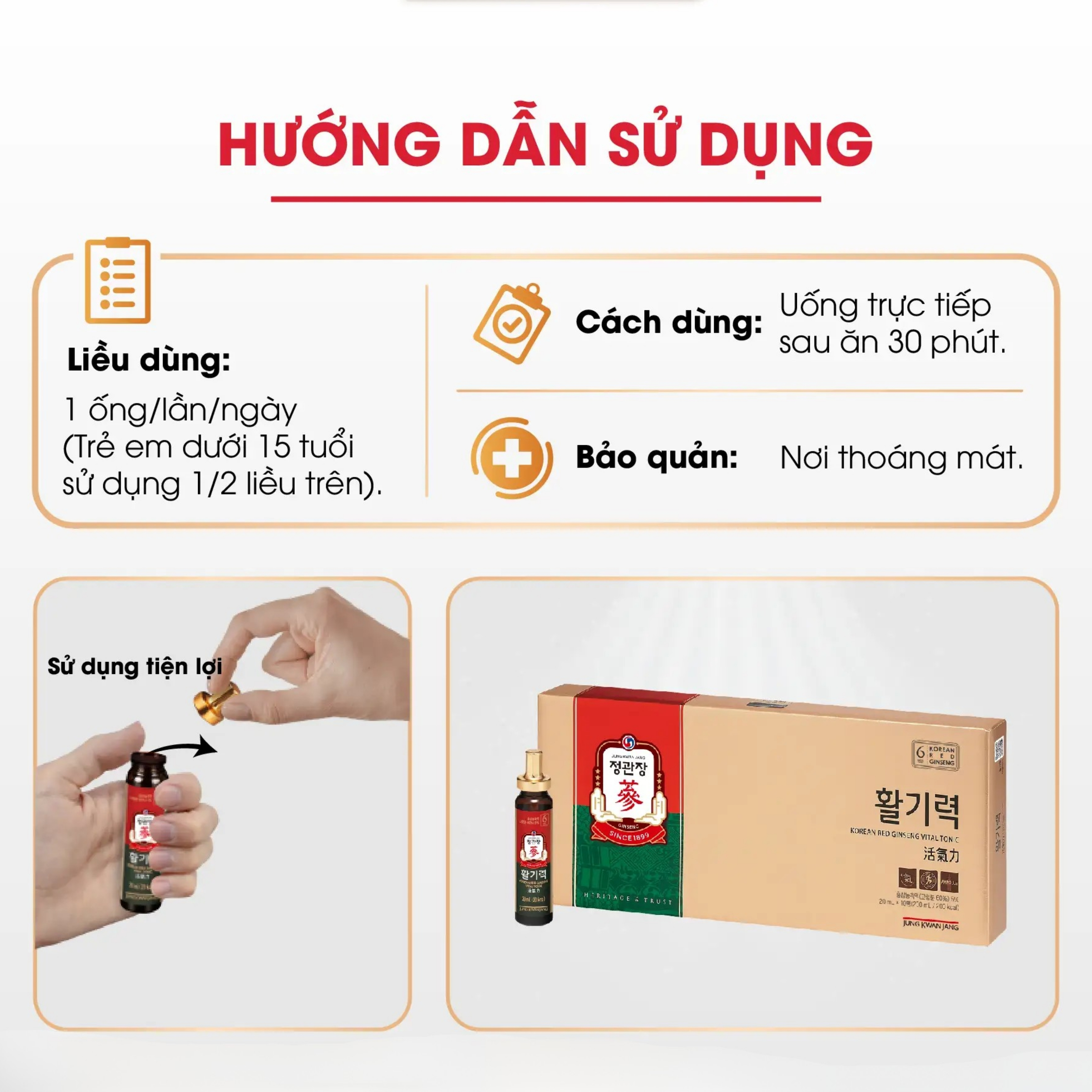 Hướng dẫn cách mở nắp và sử dụng ống nước hồng sâm KGC Vital Tonic
