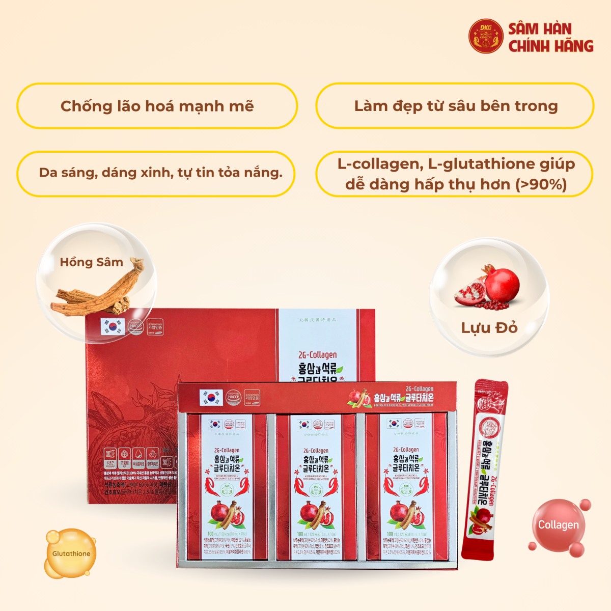 Thành phần collagen phân tử thấp và chiết xuất men glutathione Daedong