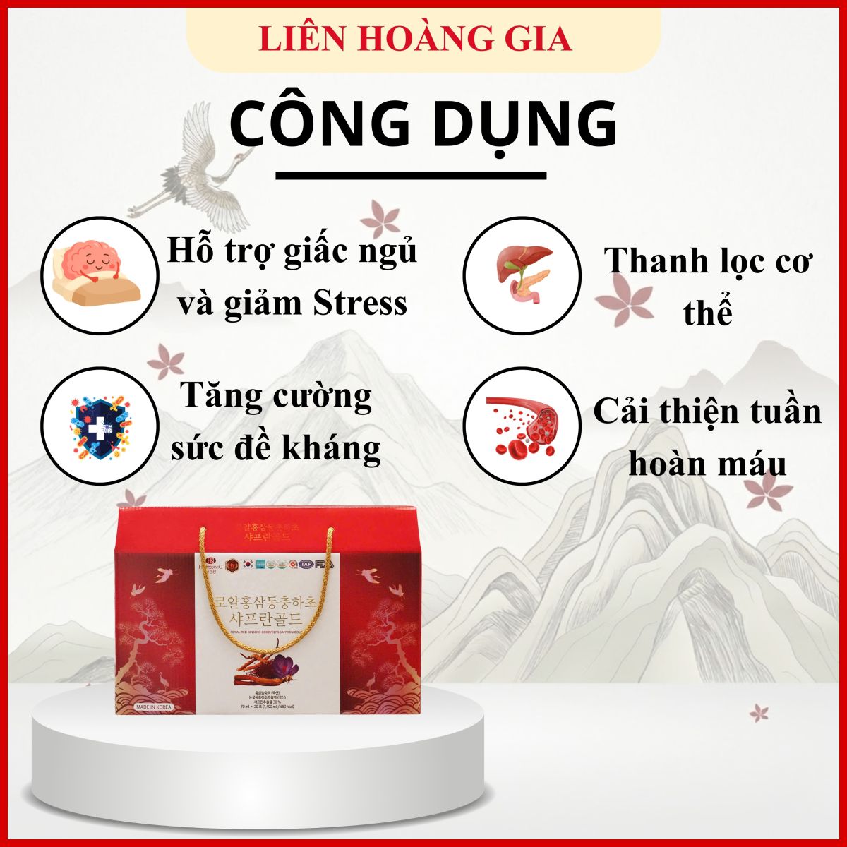 Công dụng chống lão hóa và trẻ hóa làn da của Nước Hồng Sâm Gold Hoàng Gia Đông Trùng Saffron