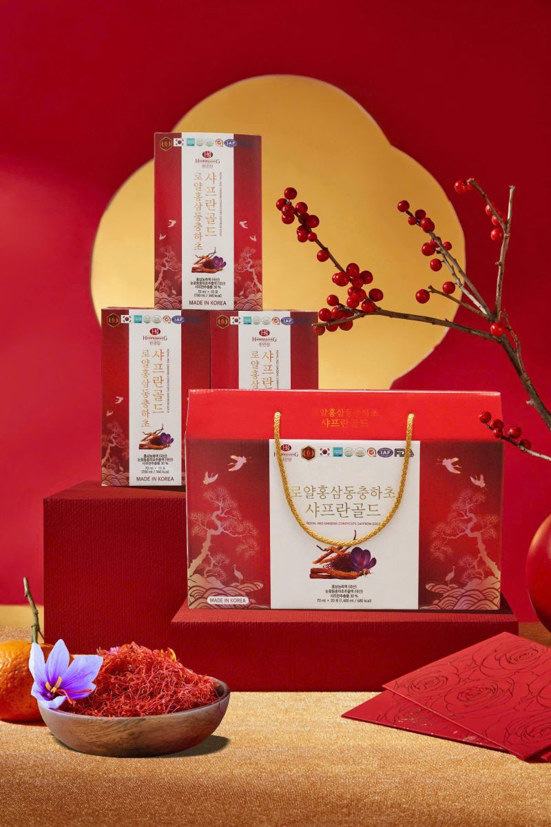 Nước Hồng Sâm Gold Hoàng Gia Đông Trùng Saffron chính hãng hộp 20 gói