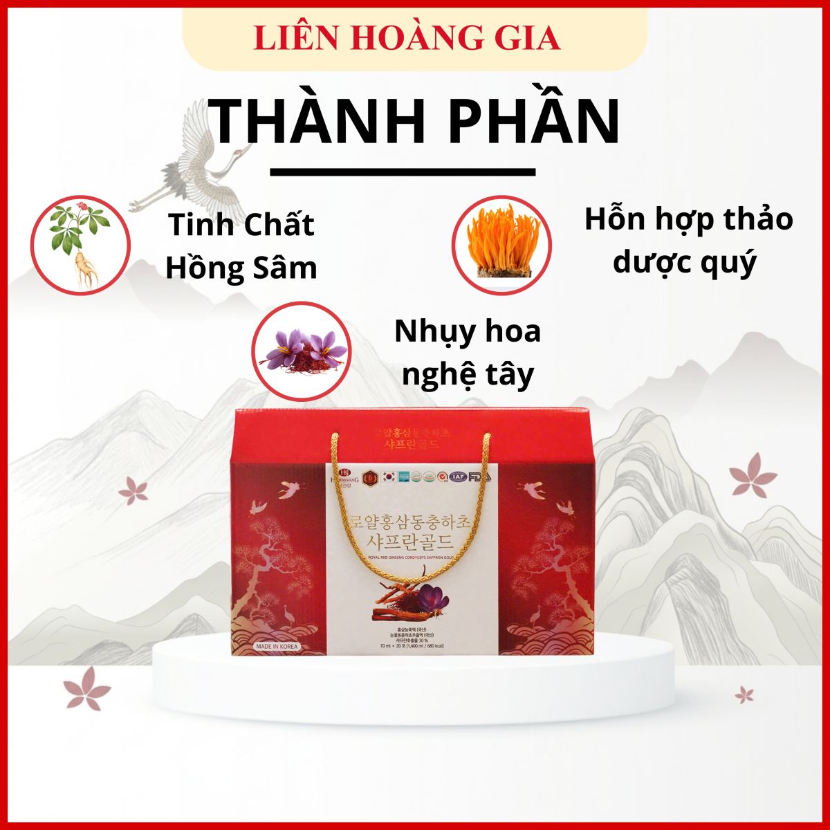 Thành phần hồng sâm Hankwanjang kết hợp Đông trùng hạ thảo và Saffron