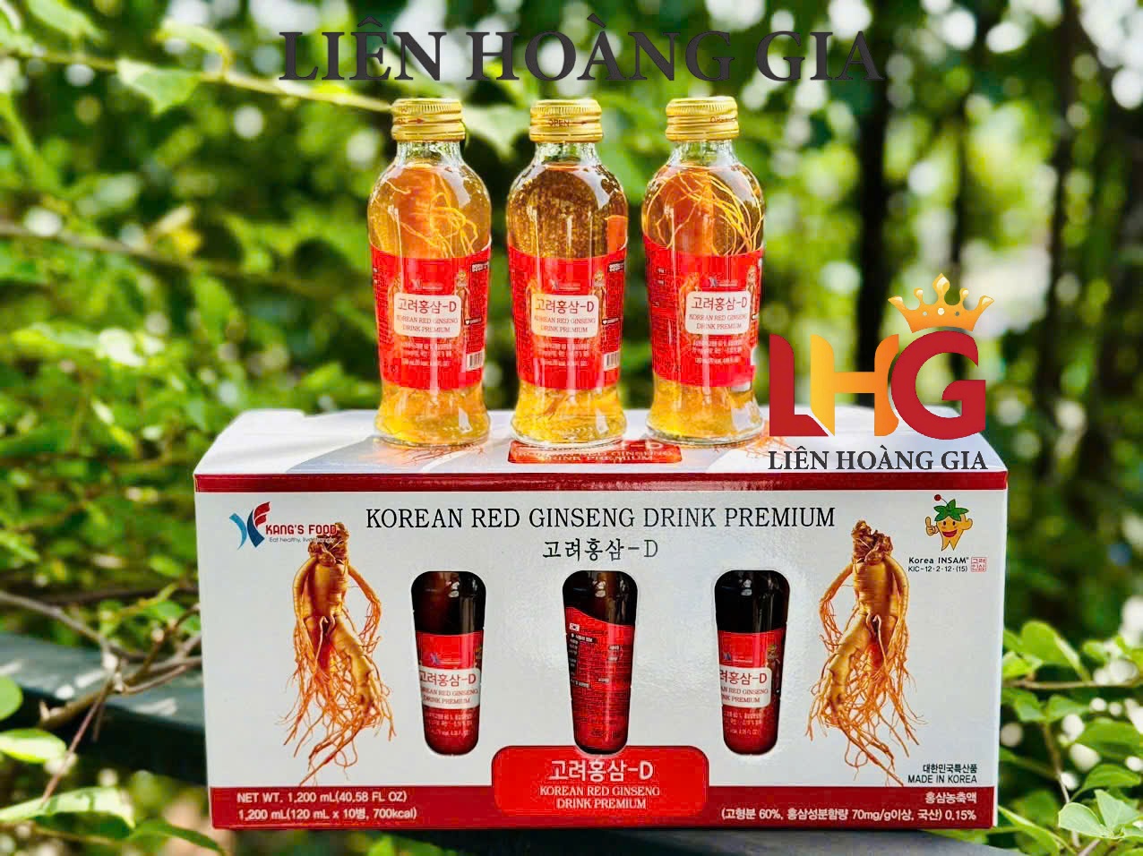 Hộp Nước hồng sâm có củ tươi Kang Foods 120ml x 10 chai chính hãng.