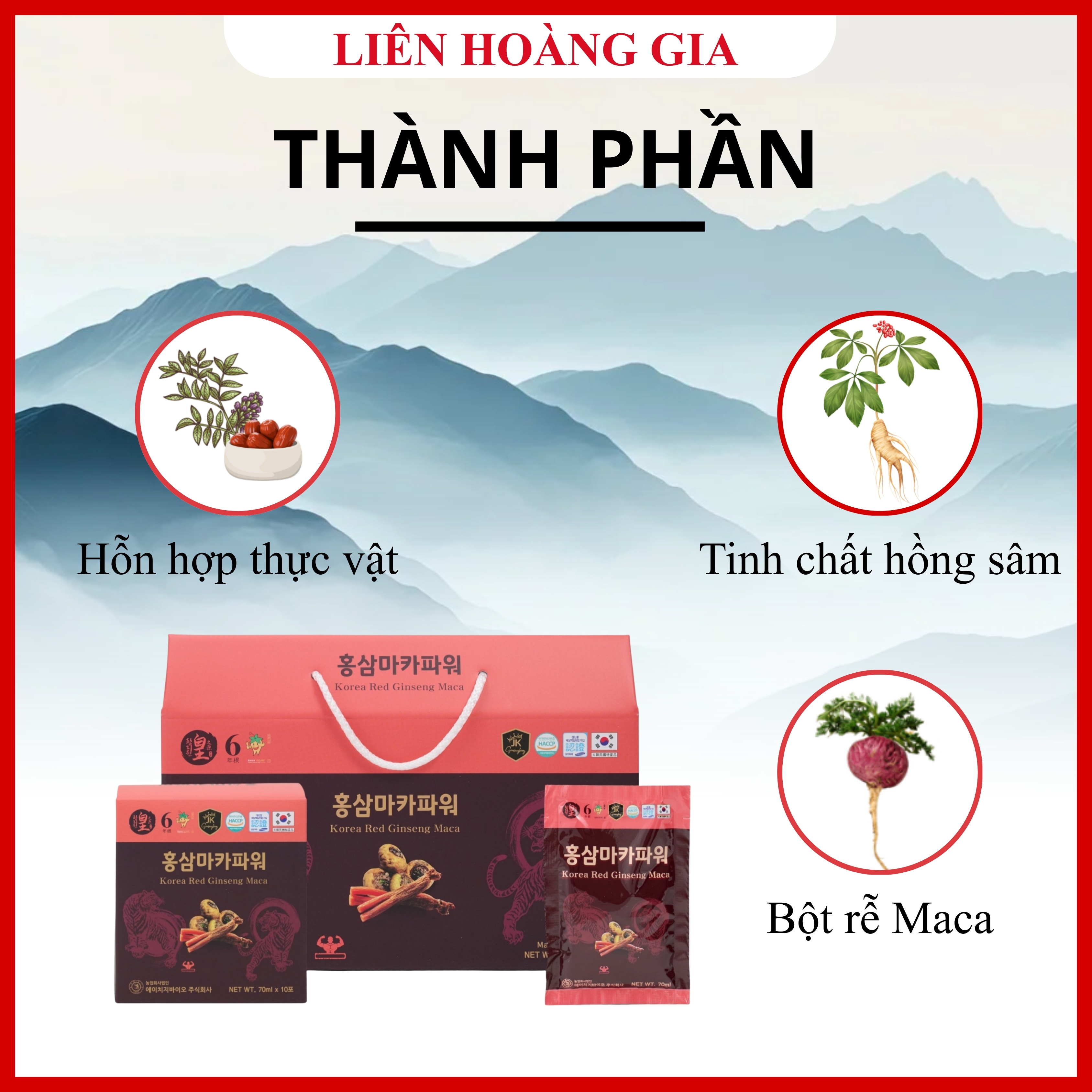 Thành phần bột rễ Maca và chiết xuất hồng sâm 6 năm tuổi