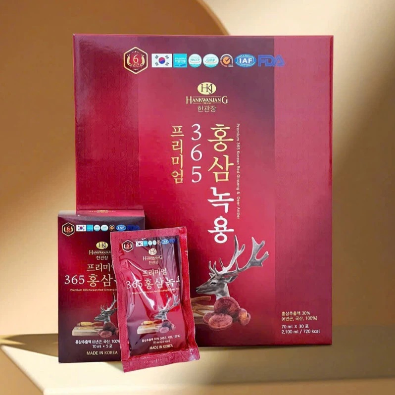Nước uống hồng sâm nhung hươu 365 chính hãng Hàn Quốc hộp 60 gói