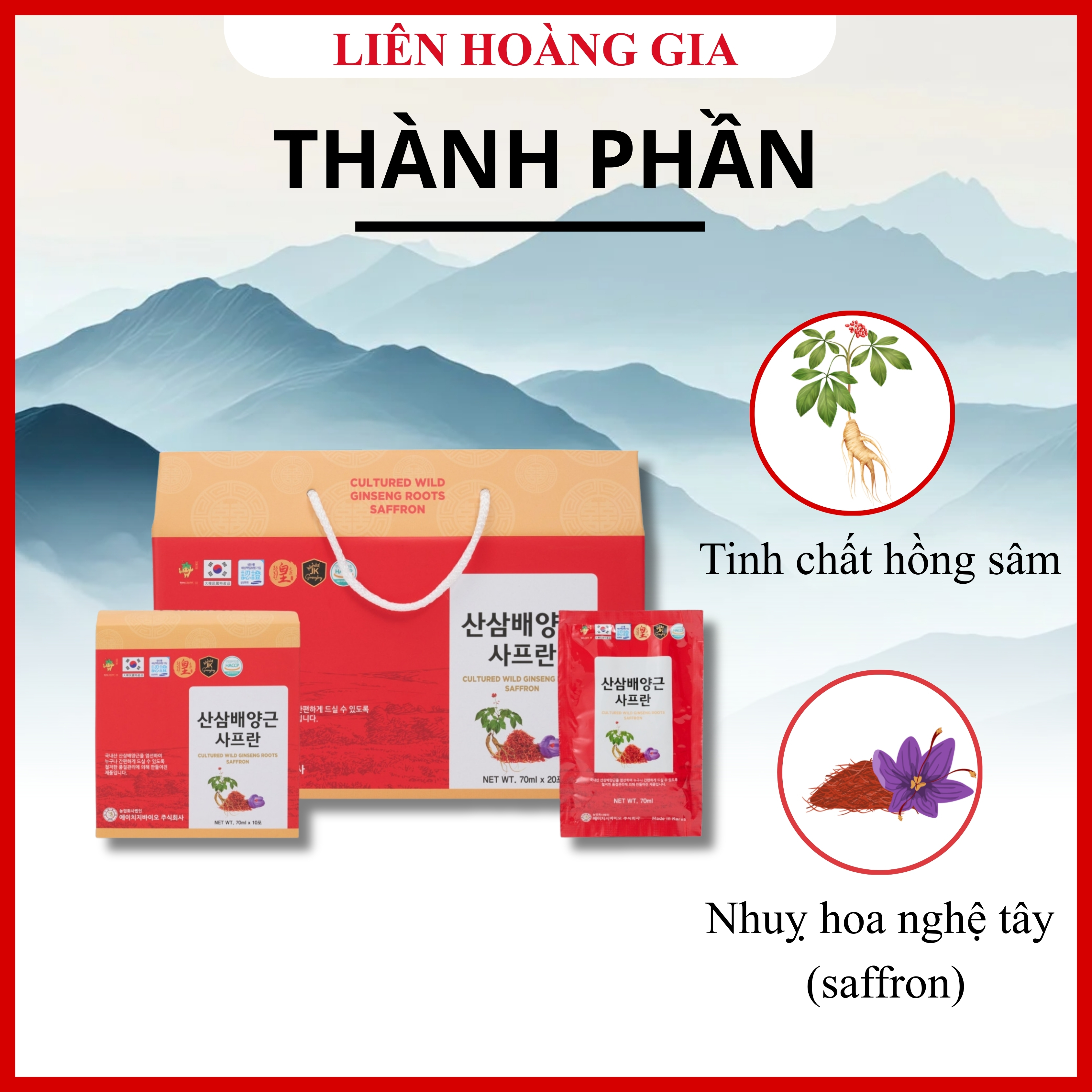 Thành phần sâm núi 6 năm tuổi trong nước chiết hồng sâm nhung hươu 365 Hansusam 50ml