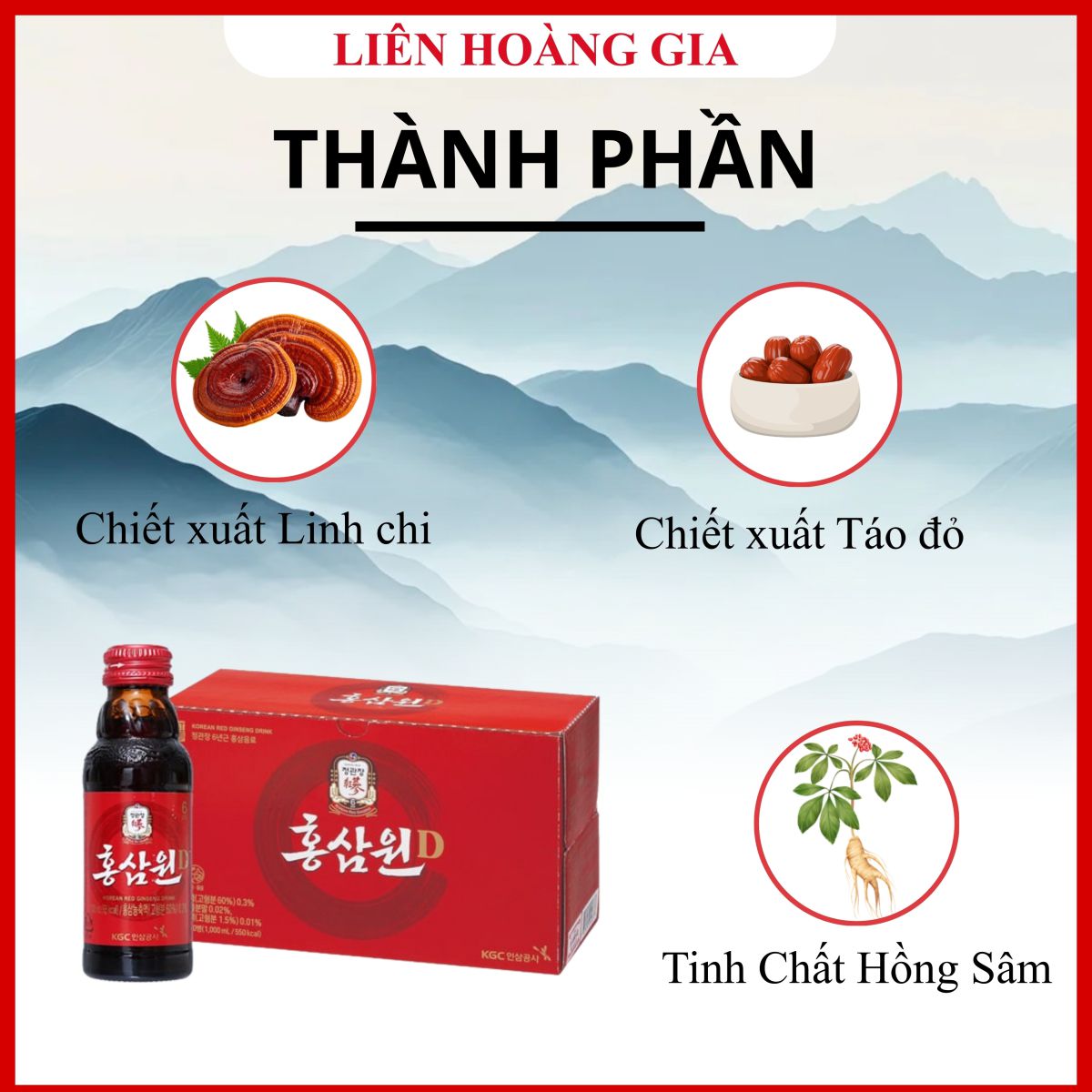 Thành phần tinh chất hồng sâm 6 năm tuổi trong Nước Hồng Sâm Won D KGC.