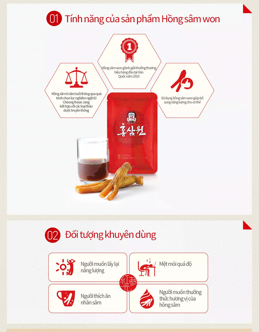 Nước Hồng Sâm WON KGC dành cho đối tượng người cơ thể suy nhược, mệt mỏi
