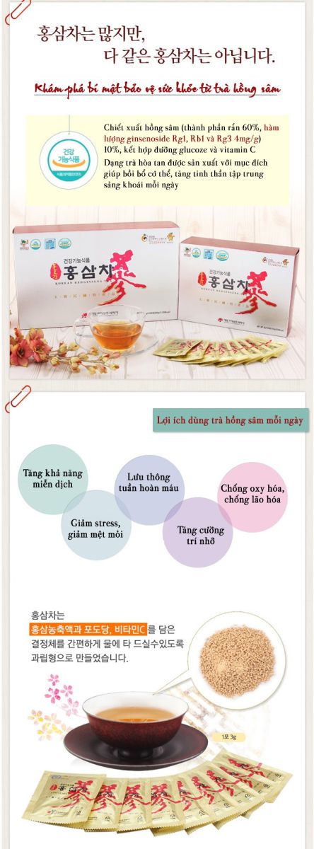 Trà Hồng Sâm Dạng Chiết Xuất Daedong Hàn Quốc 4mg/G (3g x 50 Gói) sản xuất bởi tập đoàn Daedong Korea Ginseng