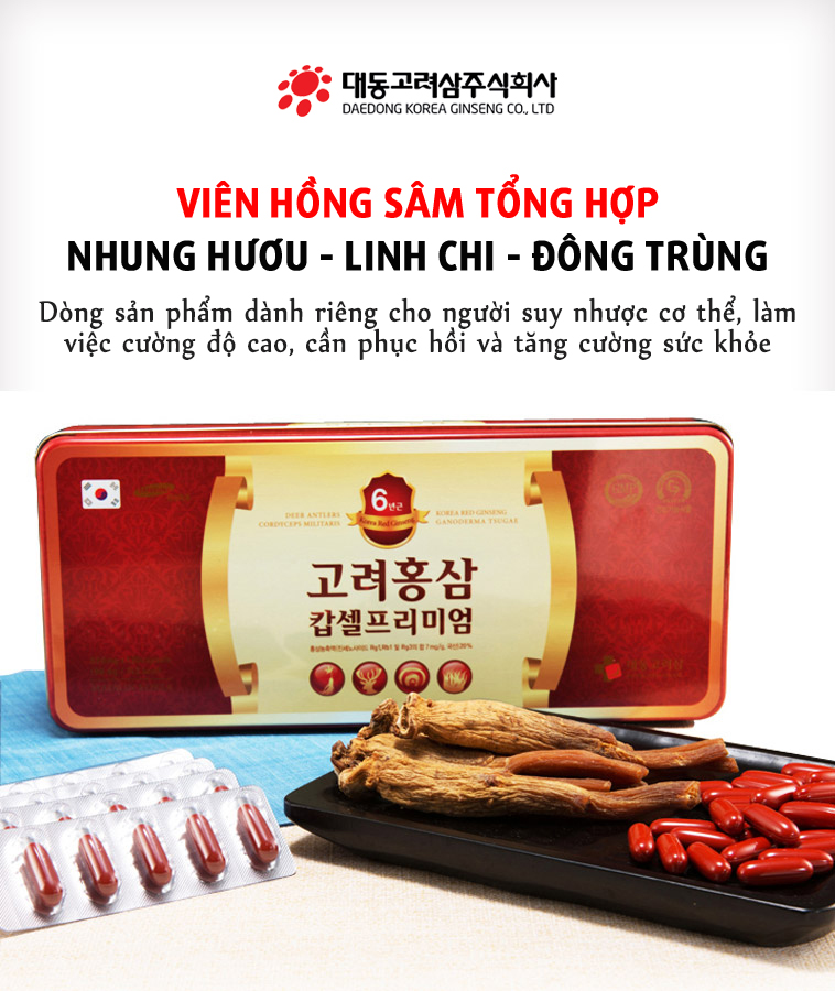 Viên hồng sâm Daedong Korea Red Ginseng capsule Premium chính hãng