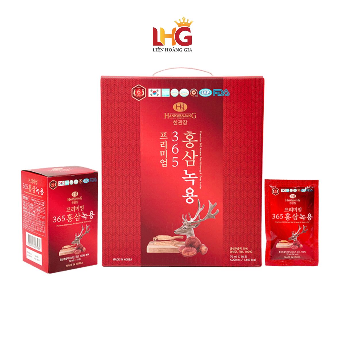Nước Hồng Sâm Nhung Hươu Linh Chi Hankwanjang 365 chính hãng hộp 60 gói