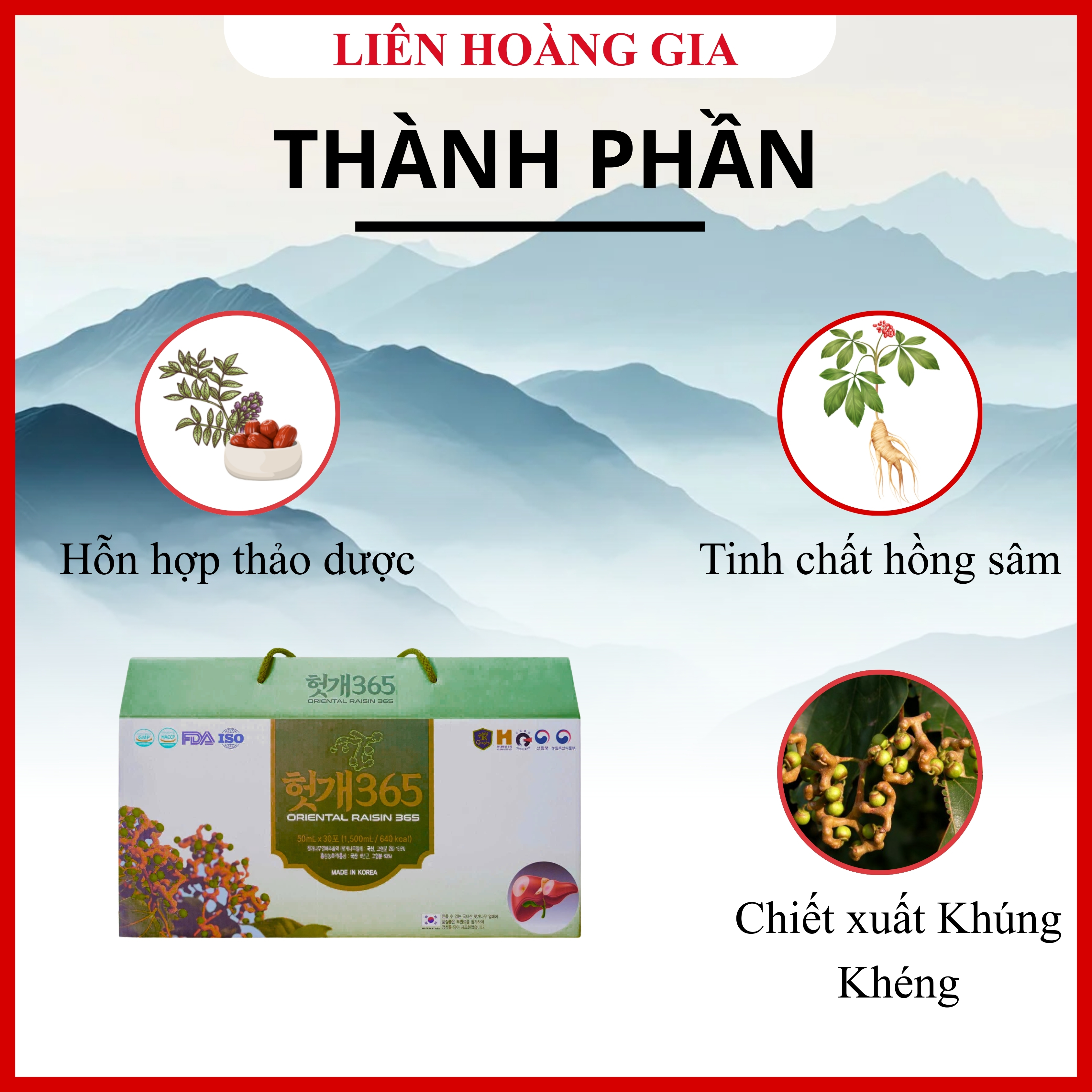 Thành phần Khúng Khéng 15.5% và Hồng sâm 60% trong Mát Gan 365