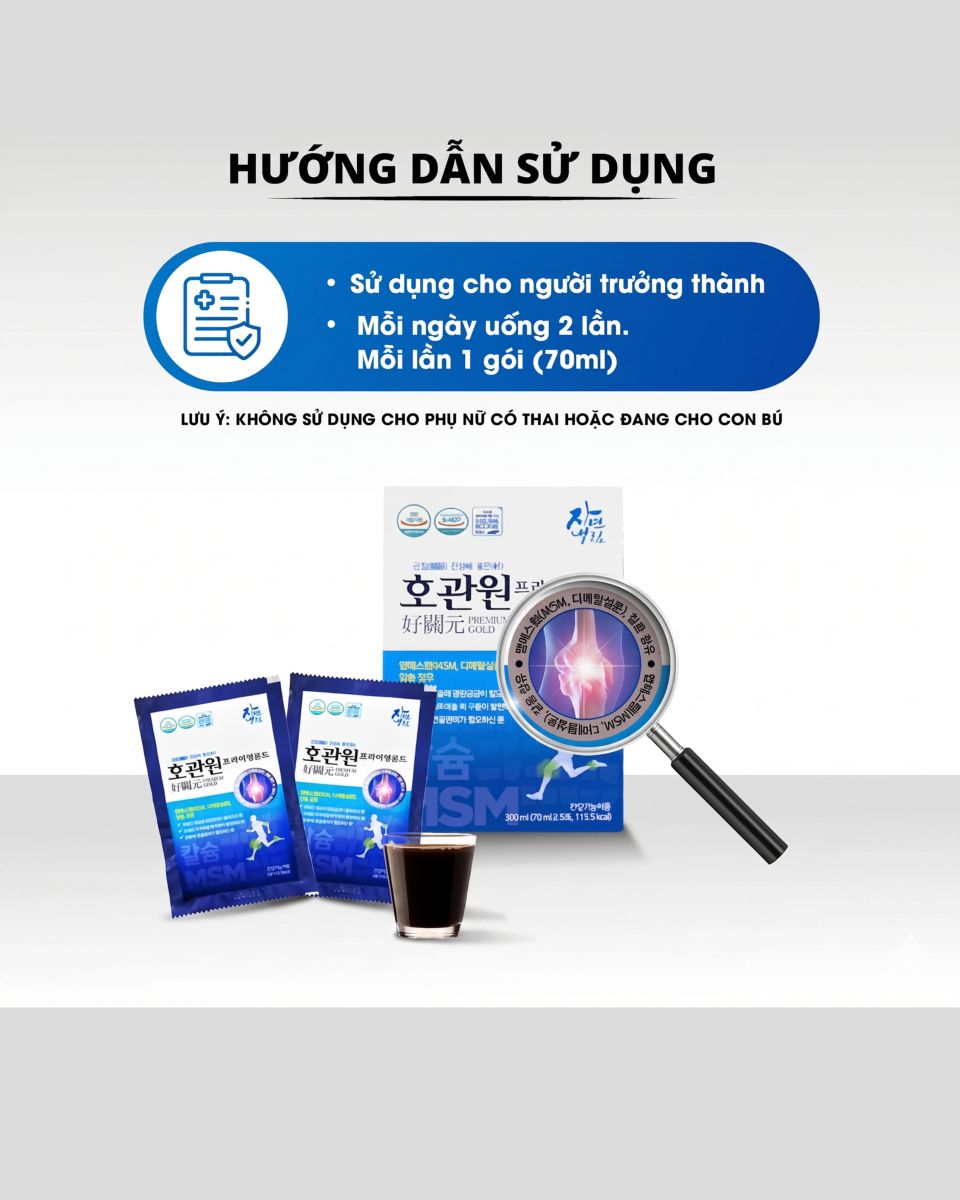 Hướng dẫn cách uống nước xương khớp Hogwanwon Premium Gold ngày 2 lần sau ăn
