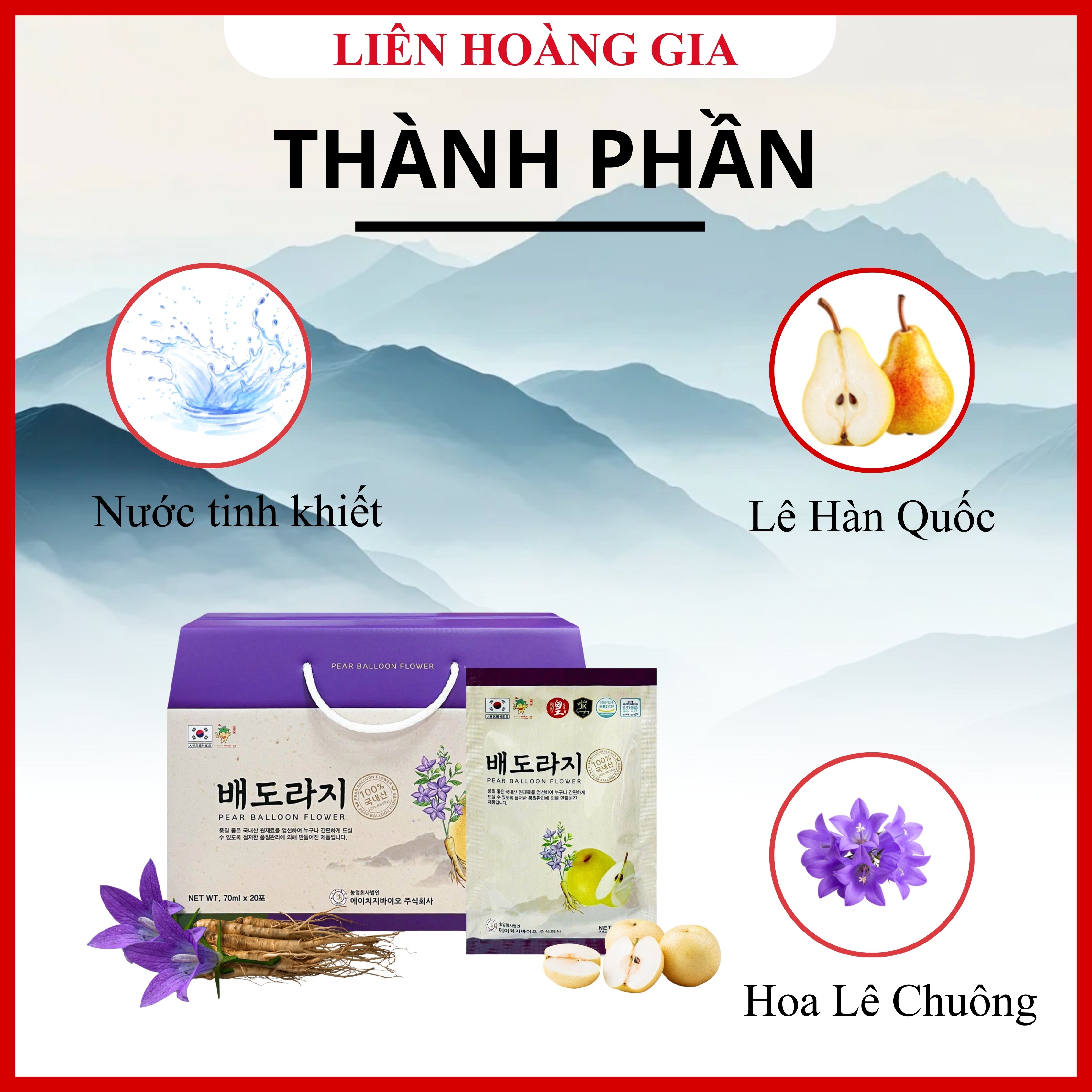hành phần lê tươi và thảo dược hoa chuông cát cánh trong sản phẩm