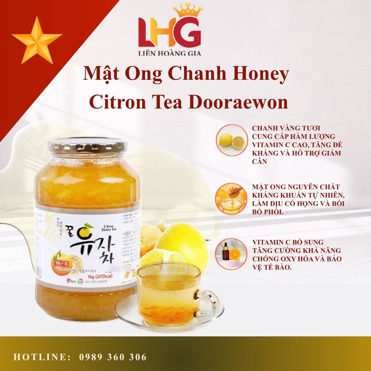 Mật ong chanh Dooraewon 1kg chính hãng Hàn Quốc