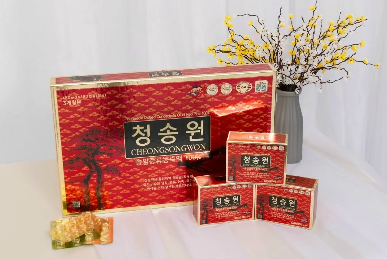 Quy cách đóng hộp 180 viên tinh dầu thông đỏ Cheongsongwon