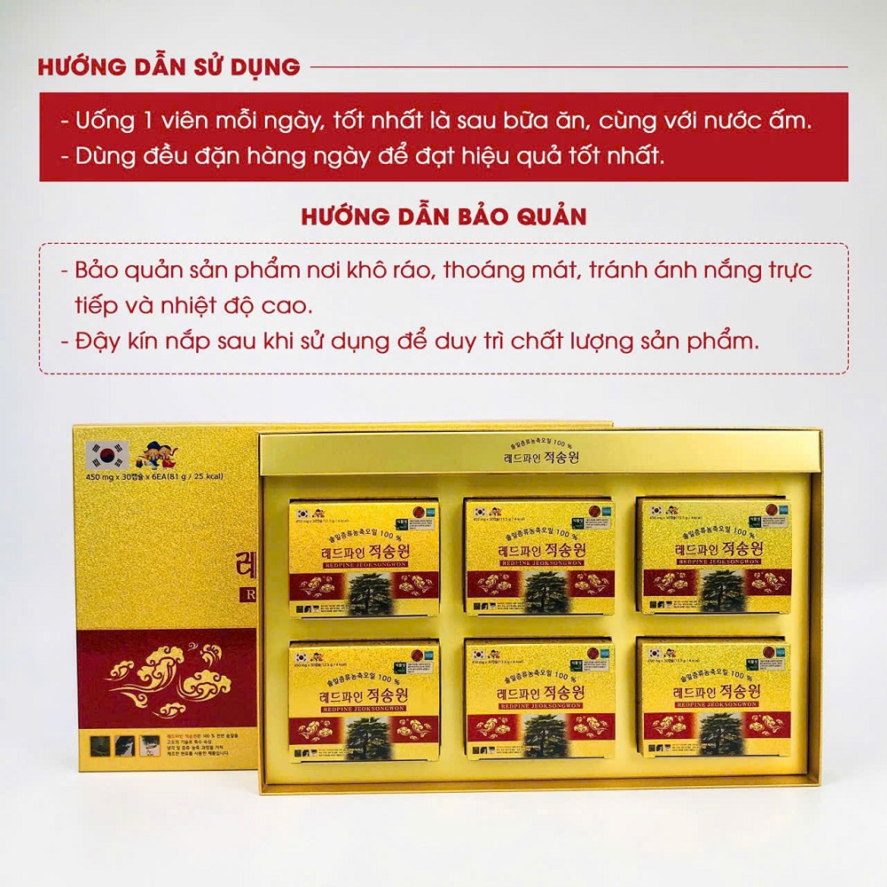 Quy cách đóng gói hộp 180 viên (450mg/viên) Tinh dầu thông đỏ Samsung