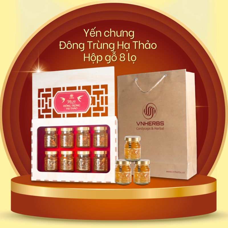Yến chưng Đông Trùng Hạ Thảo hộp gỗ 8 lọ đẳng cấp